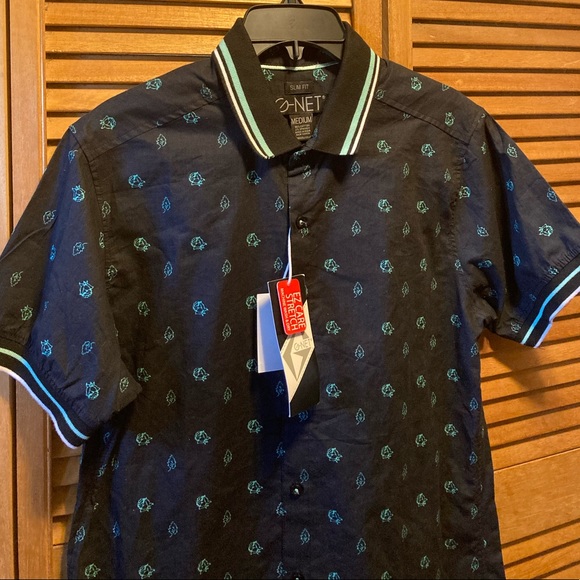 G-Net Black Slim Fitted Shirt w/Turquoise Prints - Picture 2 of 12